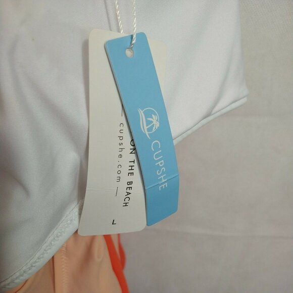 Cupshe One Piece Swimsuit Criss Cross Women Size L Orange White Padded NEW - Picture 6 of 10